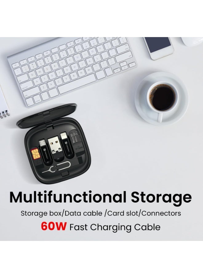 بورترونيكس Portronics Snapcase 2 60W Multifunctional Fast Charging Data Cable Kit With Retractable Cable, Conversion Set USB A & Type C to Male Micro/Lightning,Sim Storage,Sim Eject Pin - Image 5